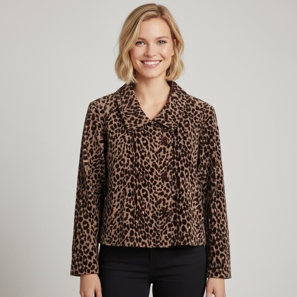 Kiko Leopard Corduroy Double Breasted Jacket One Size